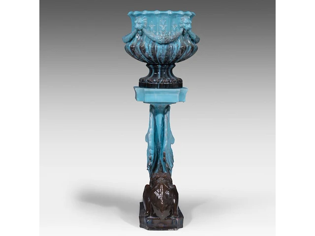 Clément massier (1844/45-1917), a turquoise-glazed ceramic jardinière and a chimera stand 120 cm. (47.24 in.) - afbeelding 8 van  13