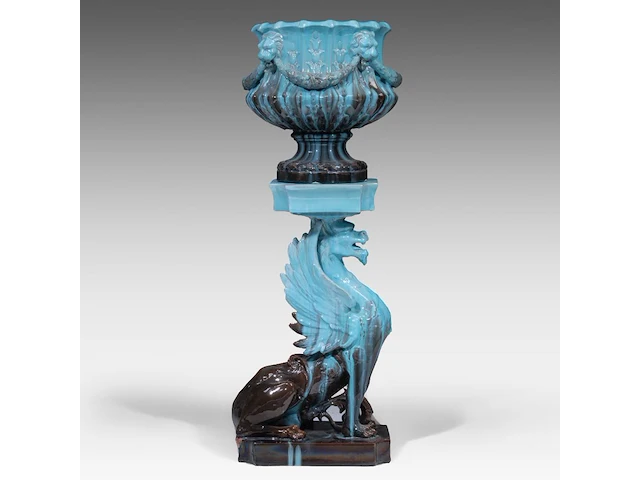 Clément massier (1844/45-1917), a turquoise-glazed ceramic jardinière and a chimera stand 120 cm. (47.24 in.) - afbeelding 9 van  13
