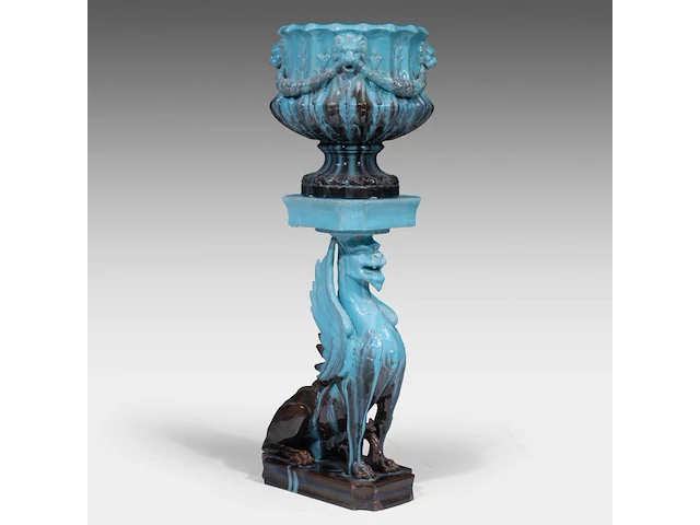 Clément massier (1844/45-1917), a turquoise-glazed ceramic jardinière and a chimera stand 120 cm. (47.24 in.) - afbeelding 10 van  13