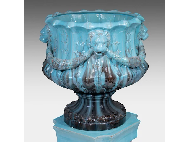 Clément massier (1844/45-1917), a turquoise-glazed ceramic jardinière and a chimera stand 120 cm. (47.24 in.) - afbeelding 11 van  13