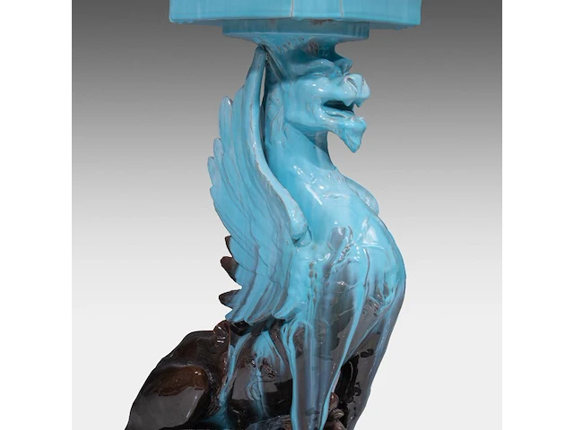 Clément massier (1844/45-1917), a turquoise-glazed ceramic jardinière and a chimera stand 120 cm. (47.24 in.) - afbeelding 12 van  13
