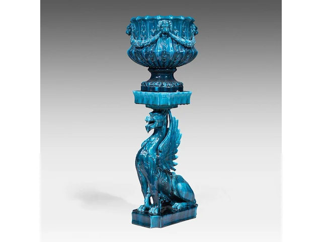 Clément massier (1844/45-1917), a turquoise glazed ceramic jardinière on a chimera stand 127 cm. (50 in.) - afbeelding 1 van  13
