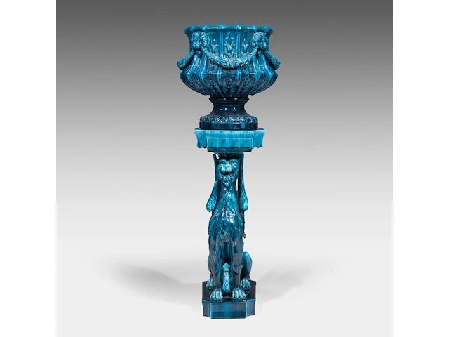 Clément massier (1844/45-1917), a turquoise glazed ceramic jardinière on a chimera stand 127 cm. (50 in.) - afbeelding 6 van  13