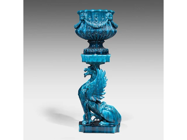 Clément massier (1844/45-1917), a turquoise glazed ceramic jardinière on a chimera stand 127 cm. (50 in.) - afbeelding 7 van  13