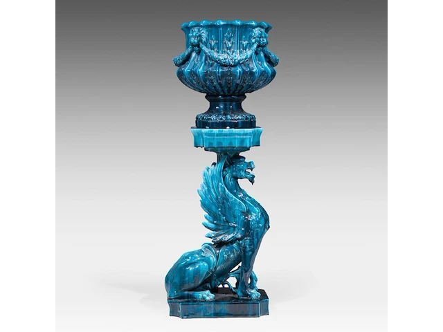 Clément massier (1844/45-1917), a turquoise glazed ceramic jardinière on a chimera stand 127 cm. (50 in.) - afbeelding 9 van  13