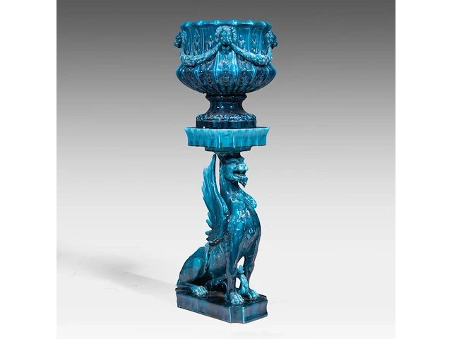 Clément massier (1844/45-1917), a turquoise glazed ceramic jardinière on a chimera stand 127 cm. (50 in.) - afbeelding 10 van  13