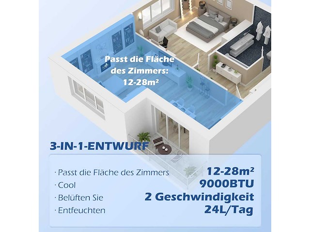 Climatiseur mobile climatiseur avec tuyau d'évacuation 3 en 1 - afbeelding 5 van  6