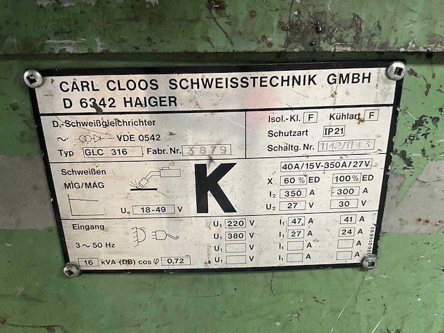 Cloos glc 316 mobiel mig/mag lasapparaat - afbeelding 8 van  16