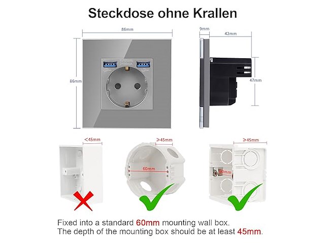 Cnbingo glazen schuko-contactdoos met usb-poorten (4 stuks) - afbeelding 2 van  4