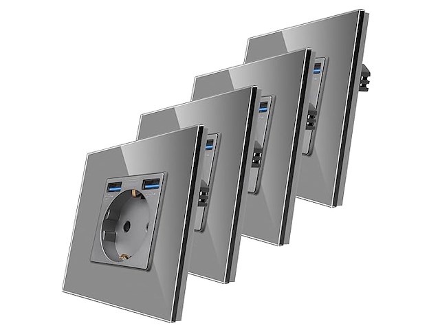Cnbingo glazen schuko-contactdoos met usb-poorten (4 stuks) - afbeelding 1 van  4