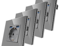 Cnbingo glazen schuko-contactdoos met usb-poorten (4 stuks) - afbeelding 1 van  4