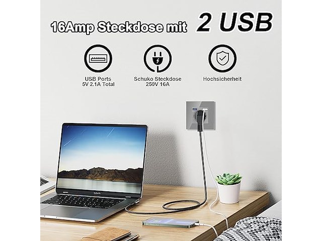 Cnbingo glazen schuko-contactdoos met usb-poorten (4 stuks) - afbeelding 4 van  4