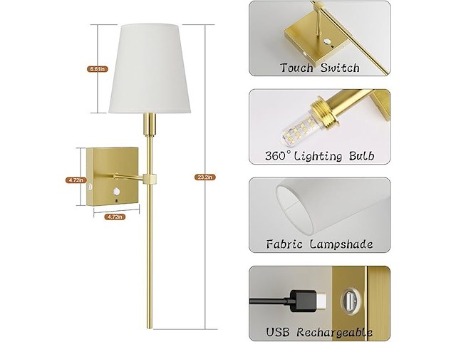 Coinmit draadloze wandlamp (2 stuks) goud - afbeelding 2 van  6