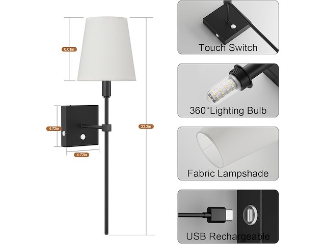 Coinmit draadloze wandlamp (2 stuks) zwart - afbeelding 2 van  6