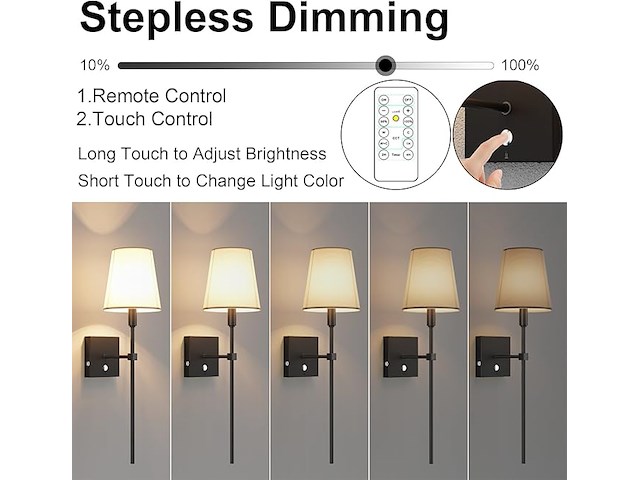 Coinmit draadloze wandlamp (2 stuks) zwart - afbeelding 4 van  6