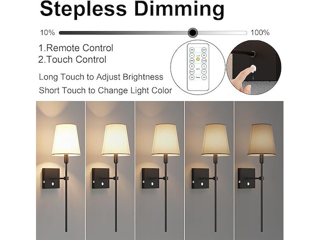 Coinmit draadloze wandlamp (2 stuks) zwart - afbeelding 4 van  6