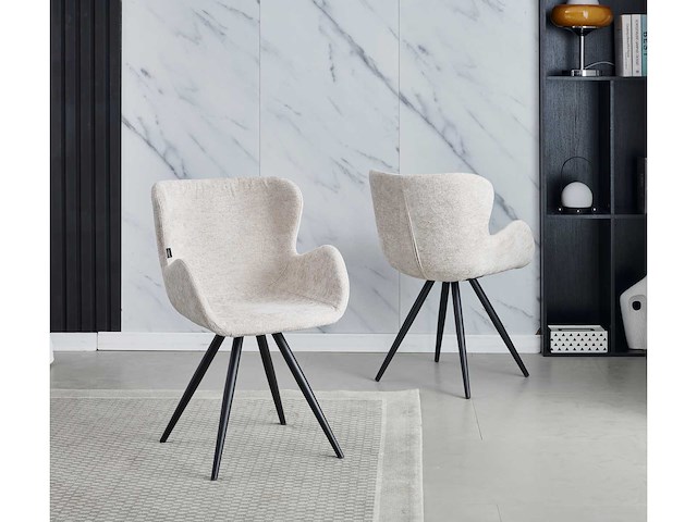 Colenis - anabella eetkamerstoel - set van 4 - beige - chenille stof - industrieel - met armleuning - afbeelding 6 van  7