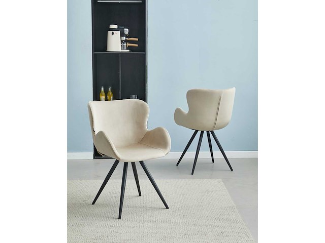 Colenis - anabella eetkamerstoel - set van 4 - beige - velvet - industrieel - met armleuning - afbeelding 6 van  7