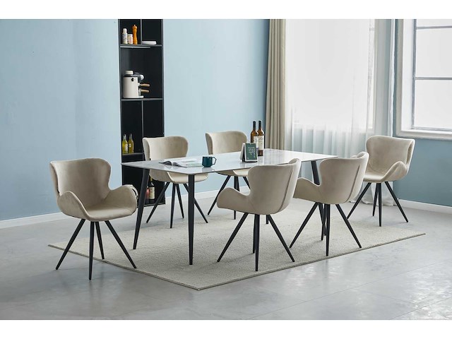 Colenis - anabella eetkamerstoel - set van 4 - beige - velvet - industrieel - met armleuning - afbeelding 7 van  7