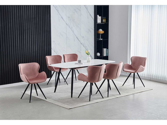 Colenis - anabella eetkamerstoel - set van 4 - roze - velvet - industrieel - met armleuning - afbeelding 6 van  6
