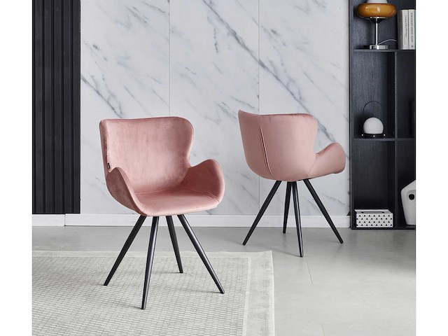 Colenis - anabella eetkamerstoel - set van 4 - roze - velvet - industrieel - met armleuning - afbeelding 5 van  6