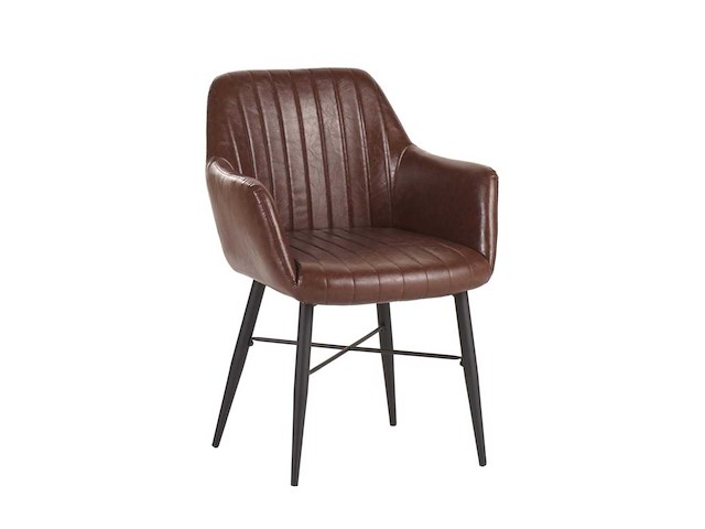Colenis - herbert eetkamerstoel - set van 6 - bruin - pu leer - zwarte poten - industrieel - afbeelding 1 van  5