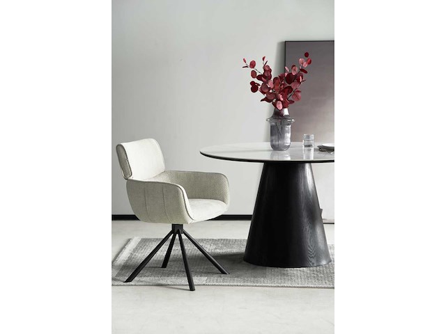 Colenis - marta eetkamerstoel - set van 6 - licht beige - linnen stof - industrieel - metalen poten - stoelen - draaibaar - 180° - afbeelding 4 van  6