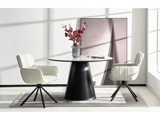 Colenis - marta eetkamerstoel - set van 6 - licht beige - linnen stof - industrieel - metalen poten - stoelen - draaibaar - 180° - afbeelding 5 van  6