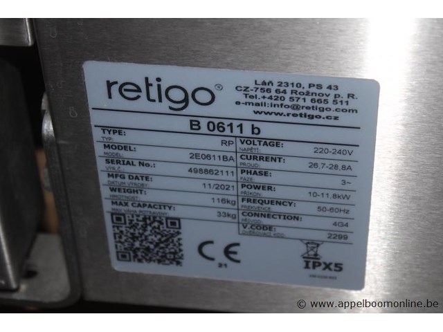 Combi-steamer, retigo, b 0611 b vision, 10-11, 8kw, 3-fase, bouwjaar 11/2021, werking niet gekend - afbeelding 5 van  5