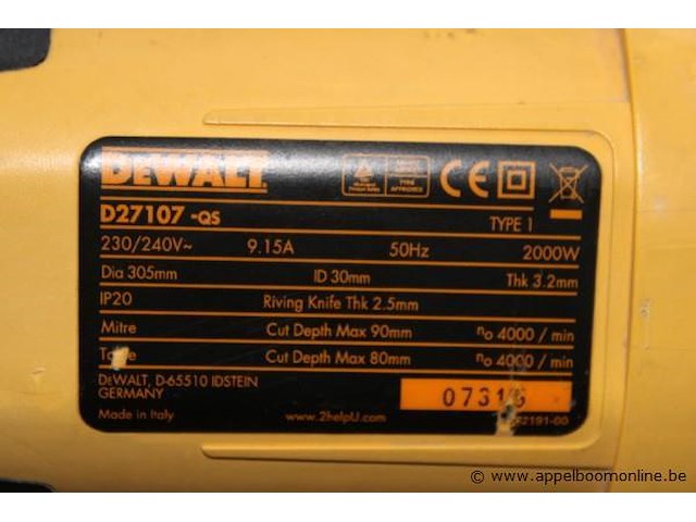 Combinatiezaag dewalt d27107-qs, 2000w, werking niet gekend - afbeelding 4 van  4