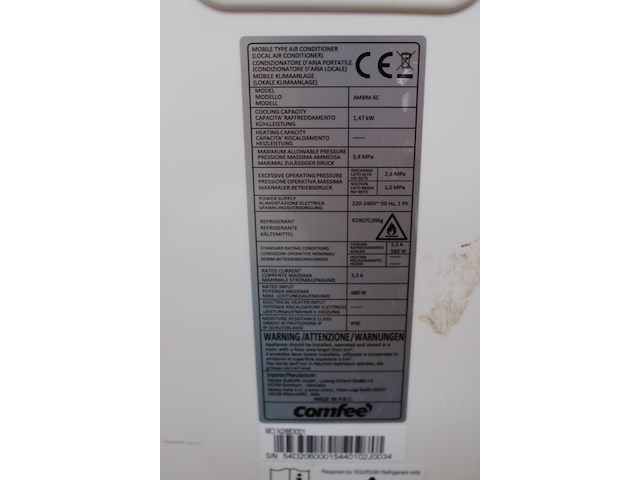 Comfee' ambra 6c draagbare airconditioning - afbeelding 4 van  6