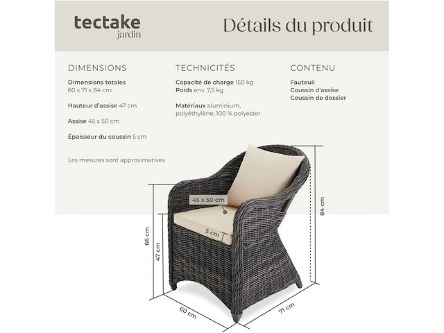 Comfortabele fauteuil met armleuningen voor de tuin - afbeelding 3 van  8