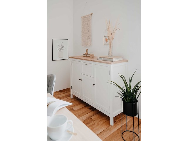 Commode berge 120cm 3 deuren & 1 lade - wit/eik - afbeelding 1 van  7