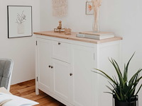 Commode berge 120cm 3 deuren & 1 lade - wit/eik - afbeelding 1 van  7