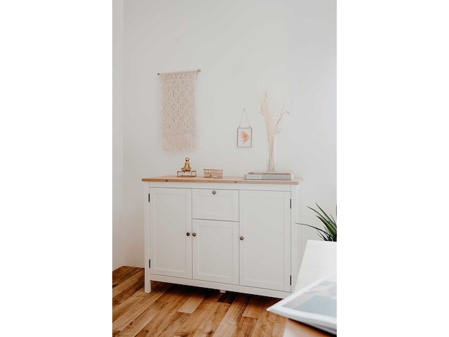 Commode berge 120cm 3 deuren & 1 lade - wit/eik - afbeelding 2 van  7