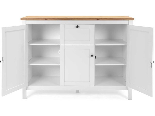 Commode berge 120cm 3 deuren & 1 lade - wit/eik - afbeelding 5 van  7