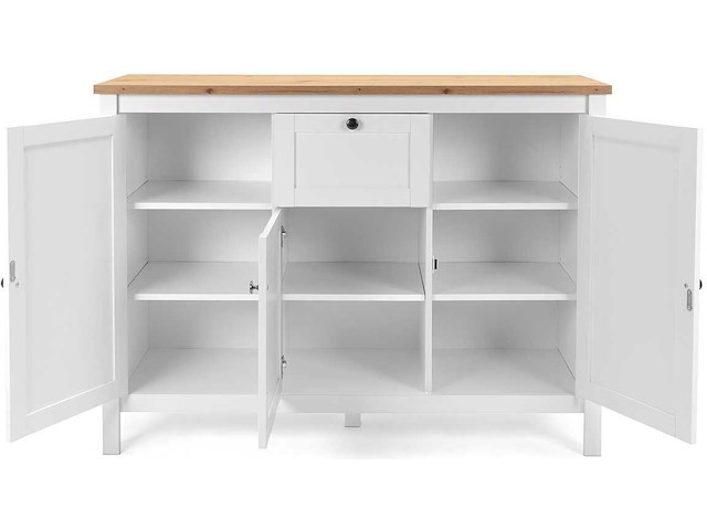Commode berge 120cm 3 deuren & 1 lade - wit/eik - afbeelding 6 van  7