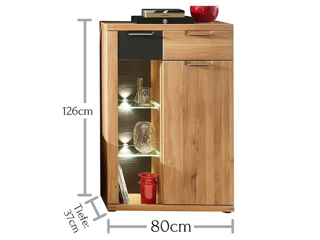 Commode blanka 80cm 1 deur & 2 lades - eik/antraciet - afbeelding 2 van  4