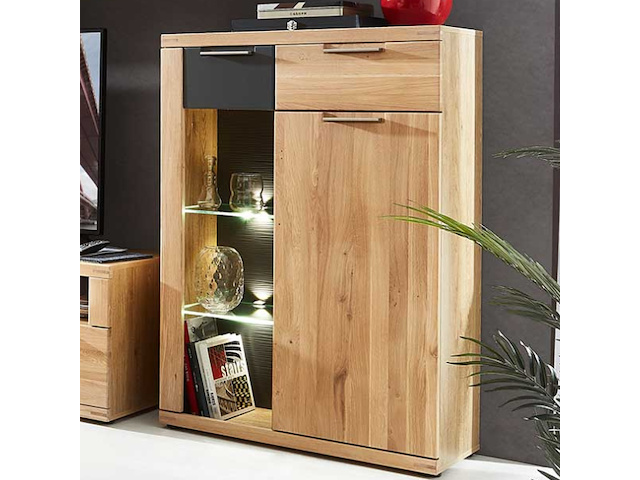 Commode blanka 80cm 1 deur & 2 lades - eik/antraciet - afbeelding 3 van  4
