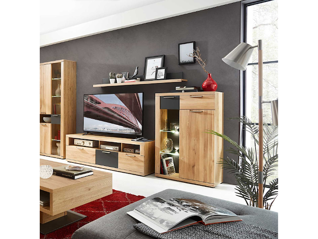 Commode blanka 80cm 1 deur & 2 lades - eik/antraciet - afbeelding 4 van  4