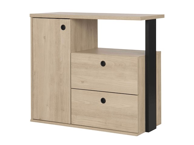 Commode dean 90cm, 2 laden & 1 deur - kastanjehout decor - afbeelding 3 van  6