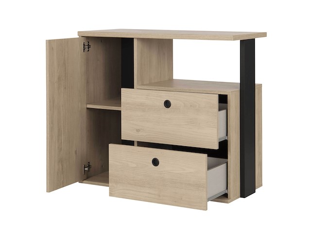 Commode dean 90cm, 2 laden & 1 deur - kastanjehout decor - afbeelding 4 van  6