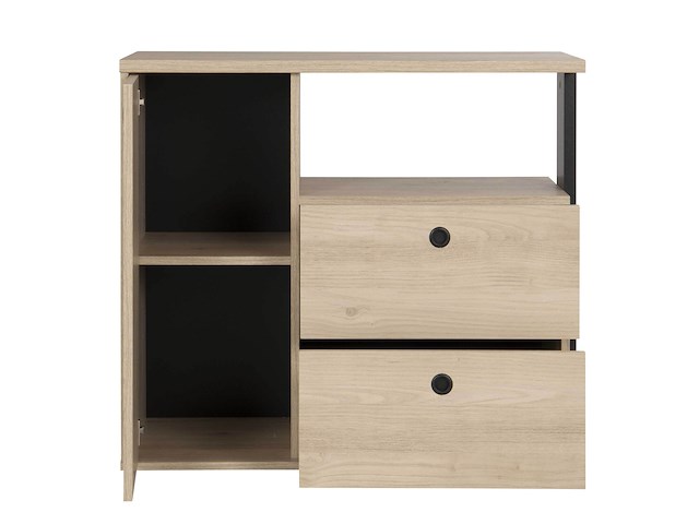 Commode dean 90cm, 2 laden & 1 deur - kastanjehout decor - afbeelding 5 van  6