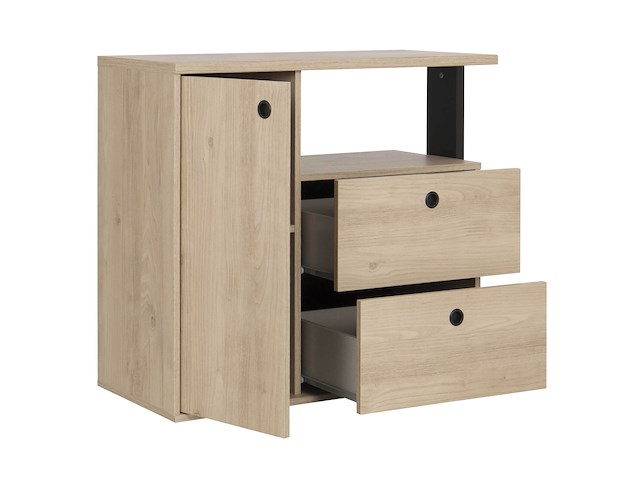 Commode dean 90cm, 2 laden & 1 deur - kastanjehout decor - afbeelding 6 van  6