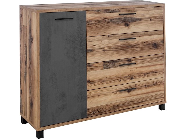 Commode kalas 125cm met 1 deur & 4 lades - bruin/grijs - afbeelding 1 van  5