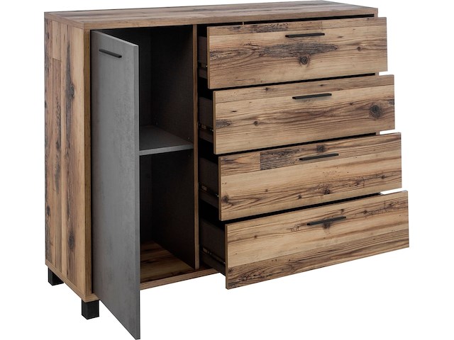 Commode kalas 125cm met 1 deur & 4 lades - bruin/grijs - afbeelding 2 van  5