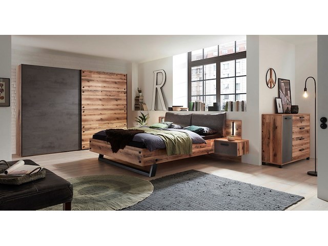 Commode kalas 125cm met 1 deur & 4 lades - bruin/grijs - afbeelding 3 van  5