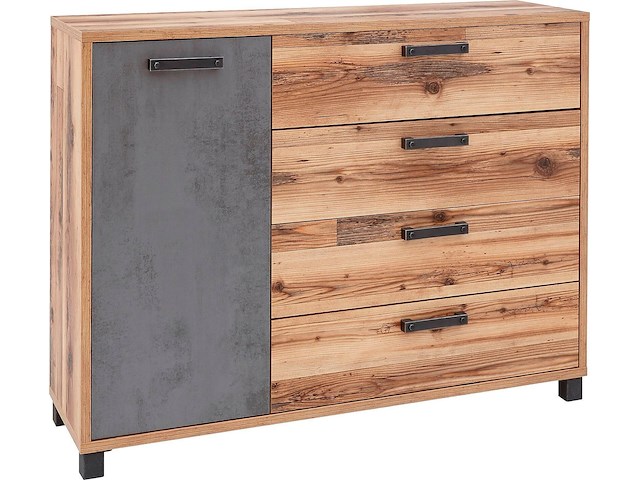 Commode kalas 125cm met 1 deur & 4 lades - bruin/grijs - afbeelding 4 van  5