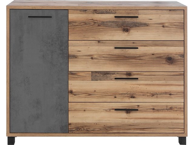 Commode kalas 125cm met 1 deur & 4 lades - bruin/grijs - afbeelding 5 van  5