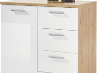 Commode lobi 1 deur 4 lades - glanzend wit/hout - afbeelding 1 van  3